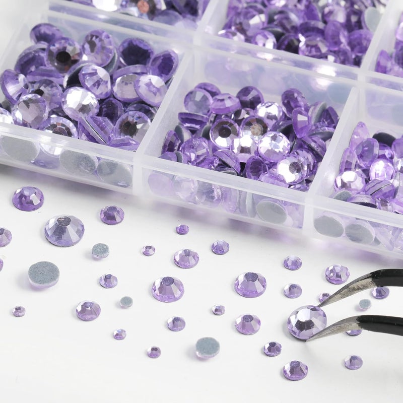 BEADSLAND 6736pcs Hotfix Rhinestones Flatback, Purple Rhinestones for Crafts Clothes Mixed 5 Sizes, Hotfix Crystals with Tweezers and Wax Pencil Kit, SS6-SS30, Violet - Image 3